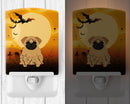 Halloween Pug Brown Ceramic Night Light Compact, UL-Certified, Ideal for Bedroom, Bathroom, Nursery, Hallway, Kitchen, 6x4x3, Multicolor