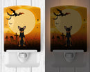 Halloween Manchester Terrier Ceramic Night Light Compact, UL-Certified, Ideal for Bedroom, Bathroom, Nursery, Hallway, Kitchen, 6x4x3, Multicolor