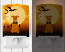 Halloween Airedale Ceramic Night Light Compact, UL-Certified, Ideal for Bedroom, Bathroom, Nursery, Hallway, Kitchen, 6x4x3, Multicolor