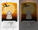 Halloween Shih Tzu Silver White Ceramic Night Light Compact, UL-Certified, Ideal for Bedroom, Bathroom, Nursery, Hallway, Kitchen, 6x4x3, Multicolor