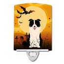 Halloween Border Collie Black White Ceramic Night Light Compact, UL-Certified, Ideal for Bedroom, Bathroom, Nursery, Hallway, Kitchen, 6x4x3, Multicolor