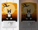 Halloween Bull Terrier Black White Ceramic Night Light Compact, UL-Certified, Ideal for Bedroom, Bathroom, Nursery, Hallway, Kitchen, 6x4x3, Multicolor
