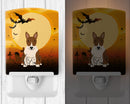 Halloween Bull Terrier Brindle Ceramic Night Light Compact, UL-Certified, Ideal for Bedroom, Bathroom, Nursery, Hallway, Kitchen, 6x4x3, Multicolor