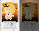 Halloween Chow Chow White Ceramic Night Light Compact, UL-Certified, Ideal for Bedroom, Bathroom, Nursery, Hallway, Kitchen, 6x4x3, Multicolor