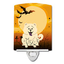 Halloween Chow Chow White Ceramic Night Light Compact, UL-Certified, Ideal for Bedroom, Bathroom, Nursery, Hallway, Kitchen, 6x4x3, Multicolor