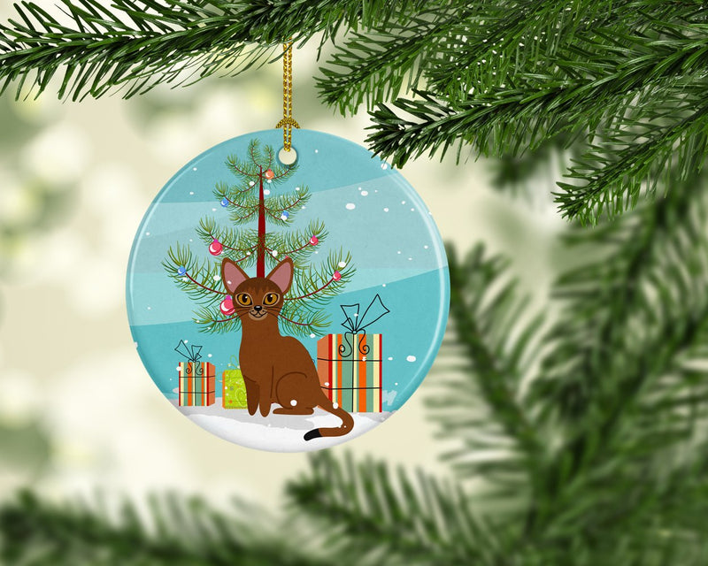Abyssinian Cat Merry Christmas Tree Ornament - Round Ceramic Ornament – Artist-Designed Keepsake Decoration BB4411CO1