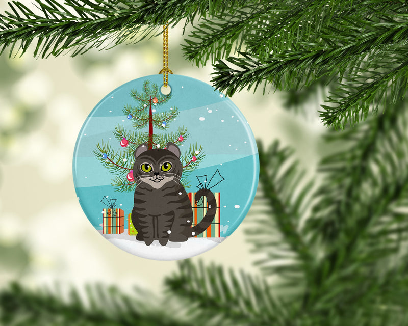 American Curl Cat Merry Christmas Tree Ornament - Round Ceramic Ornament – Artist-Designed Keepsake Decoration BB4412CO1