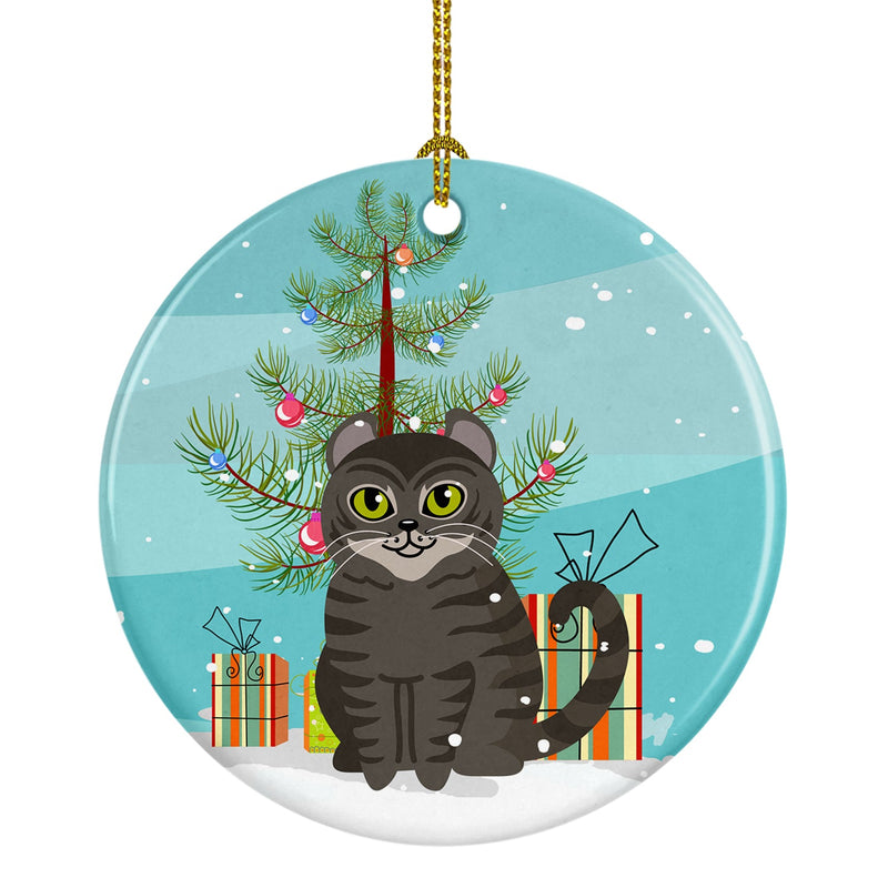 American Curl Cat Merry Christmas Tree Ornament - Round Ceramic Ornament – Artist-Designed Keepsake Decoration BB4412CO1