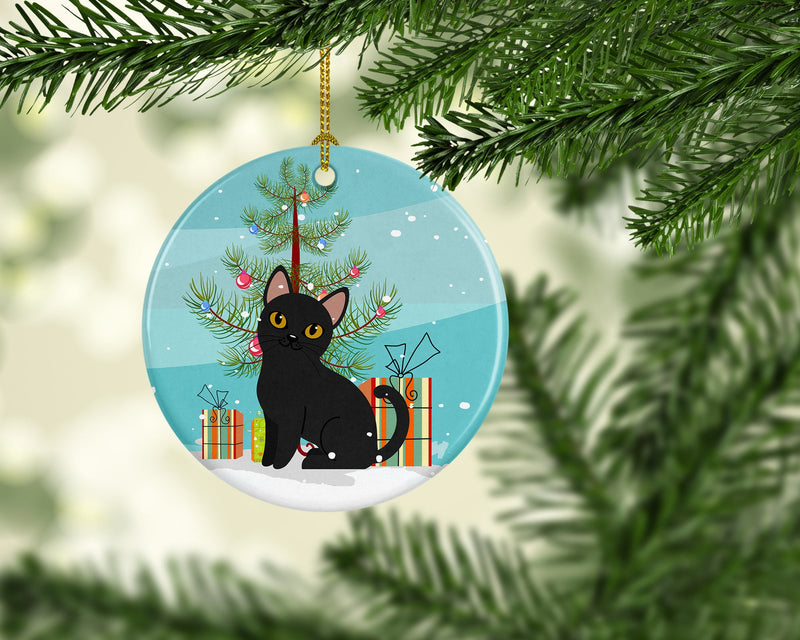 Bombay Cat Merry Christmas Tree Ornament - Round Ceramic Ornament – Artist-Designed Keepsake Decoration BB4417CO1