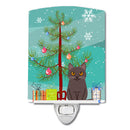 Chartreux Cat Merry Christmas Tree Ceramic Night Light Compact, UL-Certified, Ideal for Bedroom, Bathroom, Nursery, Hallway, Kitchen, 6x4x3, Multicolor