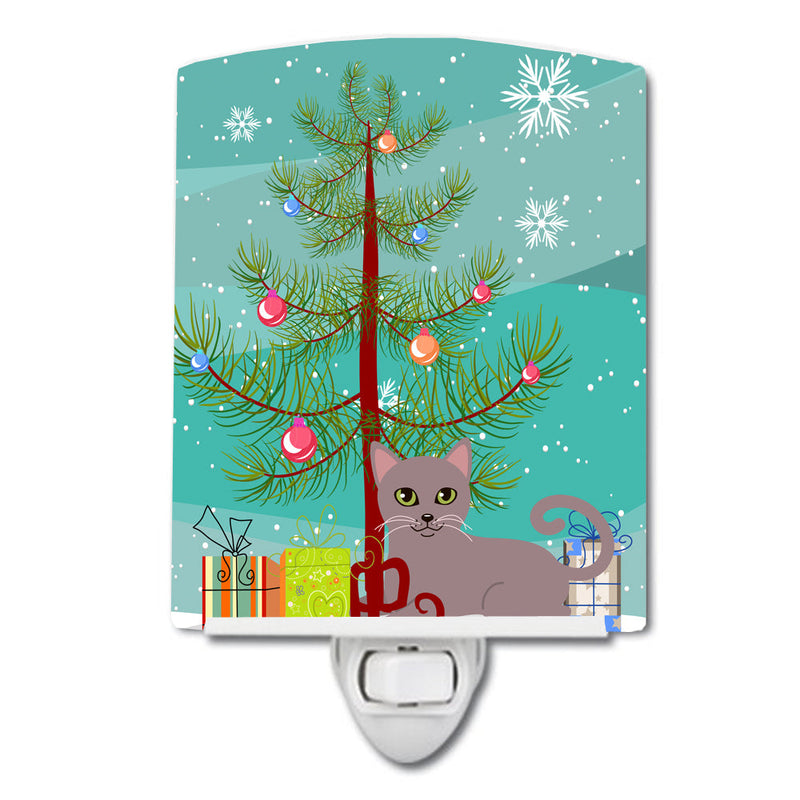 Russian Blue Cat Merry Christmas Tree Ceramic Night Light BB4427CNL