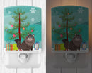 Siberian Cat Merry Christmas Tree Ceramic Night Light Compact, UL-Certified, Ideal for Bedroom, Bathroom, Nursery, Hallway, Kitchen, 6x4x3, Multicolor
