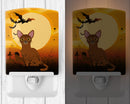 Halloween Abyssinian Cat Ceramic Night Light Compact, UL-Certified, Ideal for Bedroom, Bathroom, Nursery, Hallway, Kitchen, 6x4x3, Multicolor
