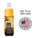 Halloween American Curl Cat Slim Can Hugger , Insulated Foam Hugger for 12 oz Slim Cans, Beer Bottles & Water Bottles, Printed in USA