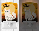 Halloween Turkish Angora Cat Ceramic Night Light Compact, UL-Certified, Ideal for Bedroom, Bathroom, Nursery, Hallway, Kitchen, 6x4x3, Multicolor