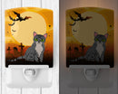 Halloween Asian Cat Ceramic Night Light Compact, UL-Certified, Ideal for Bedroom, Bathroom, Nursery, Hallway, Kitchen, 6x4x3, Multicolor
