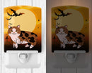 Halloween Manx Cat Ceramic Night Light Compact, UL-Certified, Ideal for Bedroom, Bathroom, Nursery, Hallway, Kitchen, 6x4x3, Multicolor
