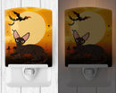 Halloween Peterbald Cat Ceramic Night Light Compact, UL-Certified, Ideal for Bedroom, Bathroom, Nursery, Hallway, Kitchen, 6x4x3, Multicolor