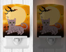 Halloween Russian Blue Cat Ceramic Night Light Compact, UL-Certified, Ideal for Bedroom, Bathroom, Nursery, Hallway, Kitchen, 6x4x3, Multicolor