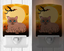 Halloween Tonkinese Cat Ceramic Night Light Compact, UL-Certified, Ideal for Bedroom, Bathroom, Nursery, Hallway, Kitchen, 6x4x3, Multicolor