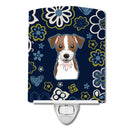 Blue Flowers Jack Russell Terrier Ceramic Night Light BB5053CNL