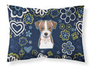 Blue Flowers Jack Russell Terrier Fabric Standard Pillowcase – Artistic Decorative Front, White Back BB5053PILLOWCASE