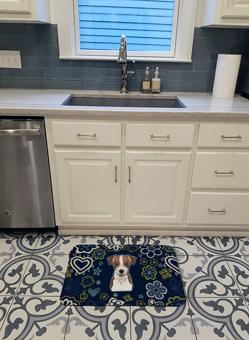 Blue Flowers Jack Russell Terrier Machine Washable Memory Foam Mat BB5053RUG