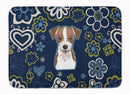 Blue Flowers Jack Russell Terrier Machine Washable Memory Foam Mat BB5053RUG