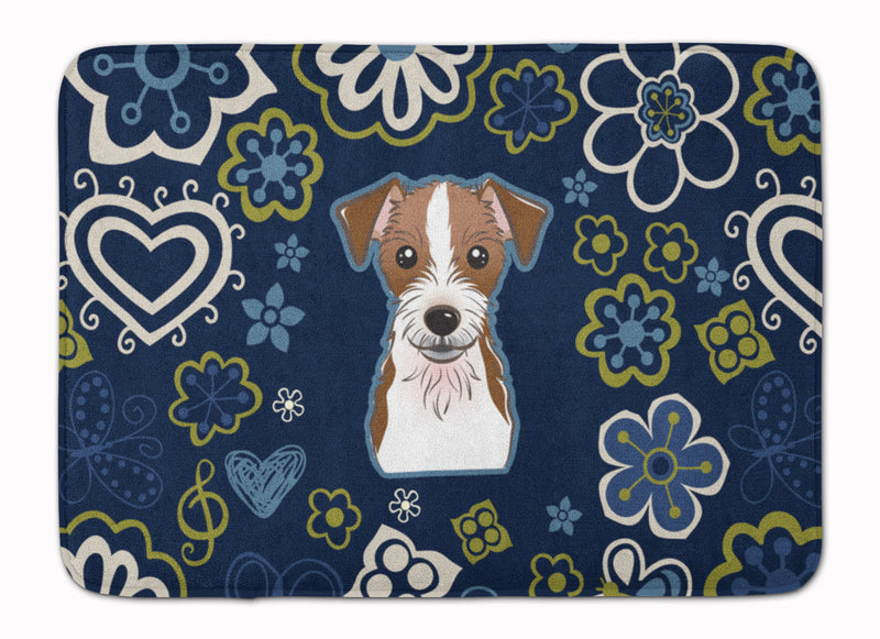 Blue Flowers Jack Russell Terrier Machine Washable Memory Foam Mat BB5053RUG