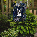 Blue Flowers Boston Terrier Garden Flag - Outdoor Decorative Yard Flag