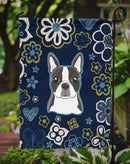 Blue Flowers Boston Terrier Garden Flag - Outdoor Decorative Yard Flag