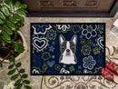 Blue Flowers Boston Terrier Doormat - 24x36 Decorative Floor Mat – Indoor/Outdoor Rug with Artistic Flair BB5054JMAT