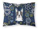 Blue Flowers Boston Terrier Fabric Standard Pillowcase – Artistic Decorative Front, White Back BB5054PILLOWCASE