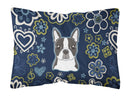 Blue Flowers Boston Terrier Canvas Fabric Decorative Pillow BB5054PW1216