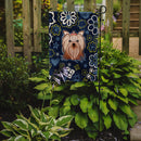 Blue Flowers Yorkie Yorkishire Terrier Garden Flag - Outdoor Decorative Yard Flag