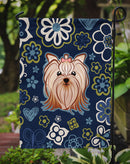 Blue Flowers Yorkie Yorkishire Terrier Garden Flag - Outdoor Decorative Yard Flag