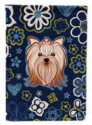 Blue Flowers Yorkie Yorkishire Terrier Garden Flag - Outdoor Decorative Yard Flag