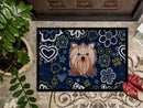 Blue Flowers Yorkie Yorkishire Terrier Doormat - 18x27 Decorative Floor Mat – Indoor/Outdoor Rug with Artistic Flair BB5055MAT