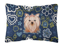 Blue Flowers Yorkie Yorkishire Terrier Canvas Fabric Decorative Pillow BB5055PW1216