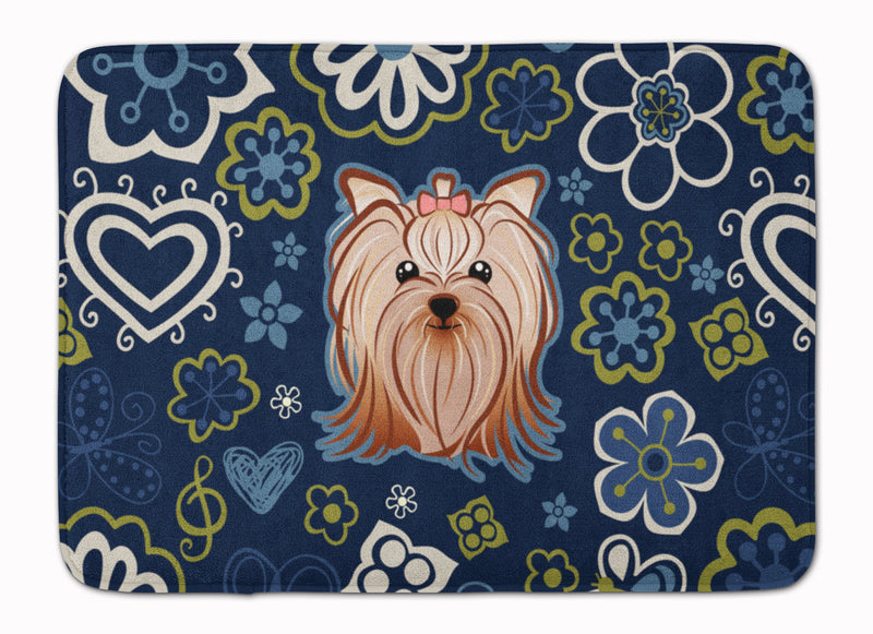 Blue Flowers Yorkie Yorkishire Terrier Machine Washable Memory Foam Mat BB5055RUG