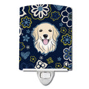 Blue Flowers Golden Retriever Ceramic Night Light BB5056CNL