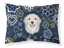 Blue Flowers Golden Retriever Fabric Standard Pillowcase – Artistic Decorative Front, White Back BB5056PILLOWCASE