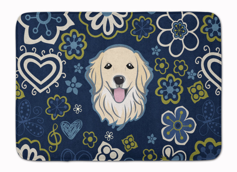 Blue Flowers Golden Retriever Machine Washable Memory Foam Mat BB5056RUG