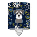 Blue Flowers Schnauzer Ceramic Night Light BB5057CNL