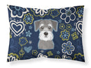 Blue Flowers Schnauzer Fabric Standard Pillowcase – Artistic Decorative Front, White Back BB5057PILLOWCASE