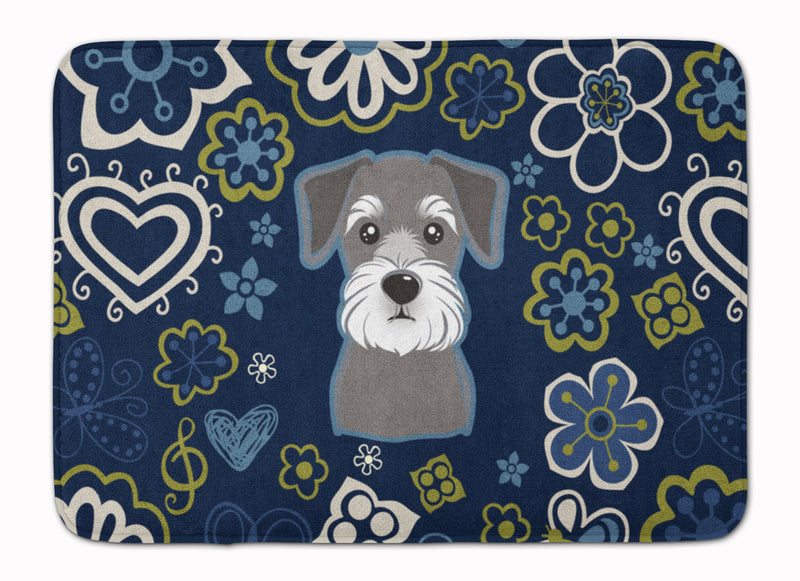 Blue Flowers Schnauzer Machine Washable Memory Foam Mat BB5057RUG