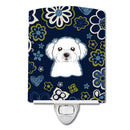 Blue Flowers Maltese Ceramic Night Light BB5059CNL