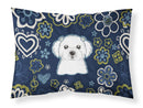 Blue Flowers Maltese Fabric Standard Pillowcase – Artistic Decorative Front, White Back BB5059PILLOWCASE