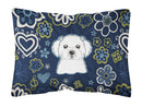 Blue Flowers Maltese Canvas Fabric Decorative Pillow BB5059PW1216