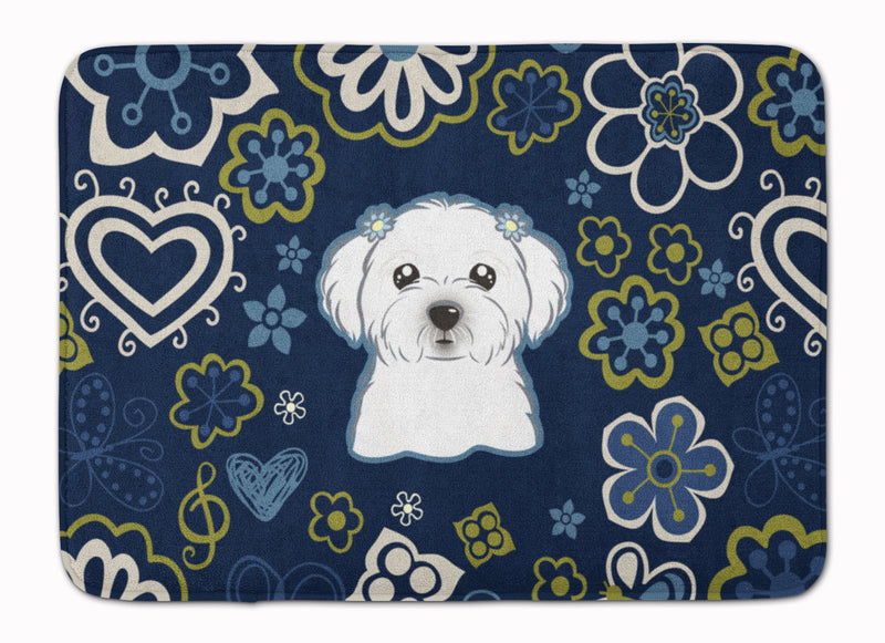 Blue Flowers Maltese Machine Washable Memory Foam Mat BB5059RUG